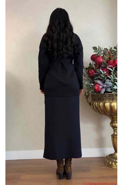 Pamuklu Triko Elbise Hırka Takım Siyah